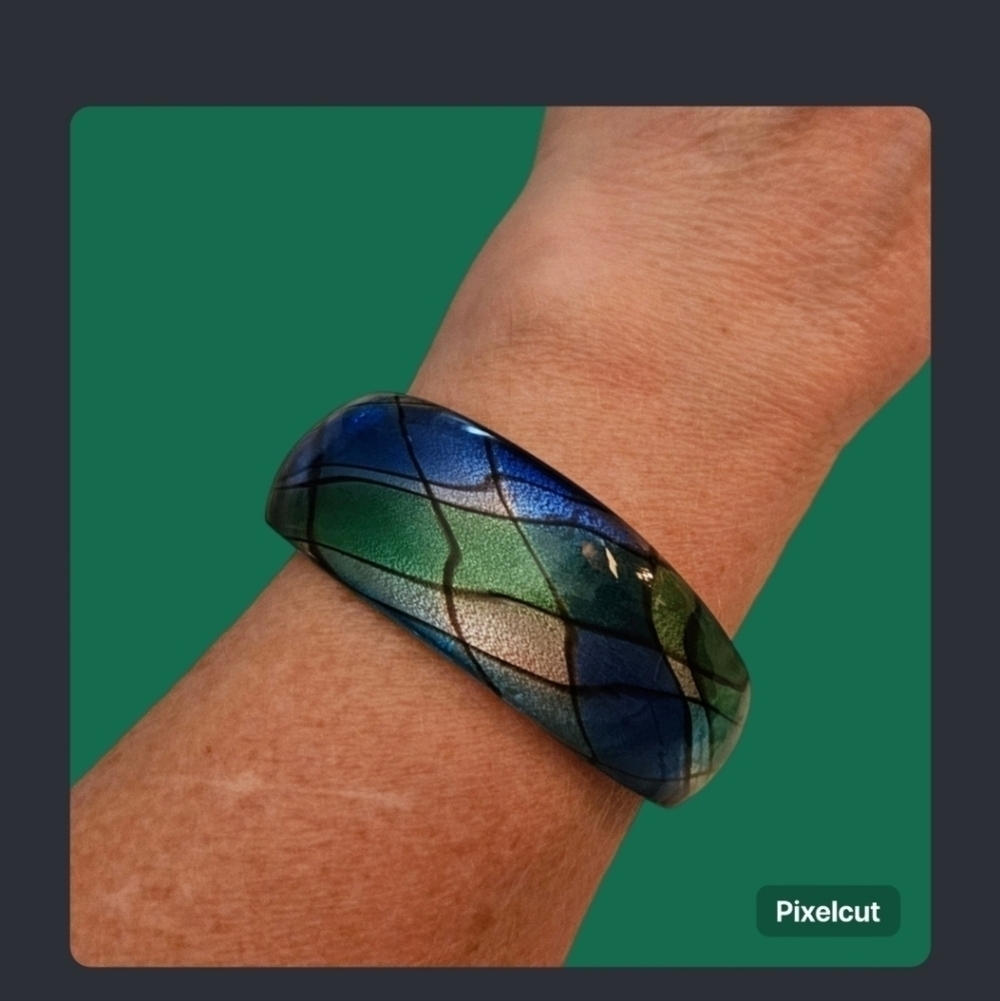 Dichroic Art Glass Tartan Pattern Cuff Bracelet
